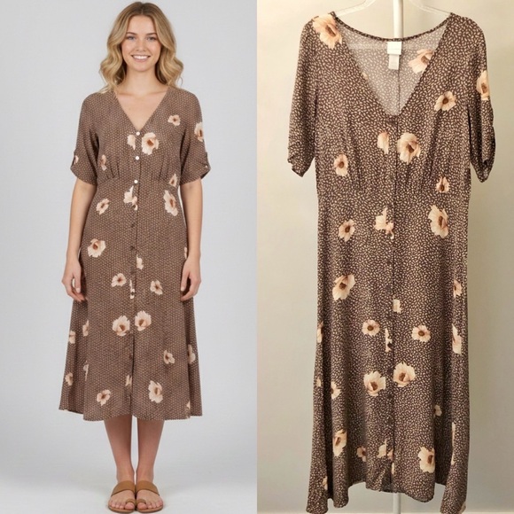 H&M Dresses & Skirts - H&M Boho Feminine Cottagecore Tan Earthy Button Down Summer Festival Maxi Dress.